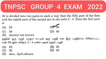 94 is divided into two parts in such a way that the fifth part of the first and the eighth part of