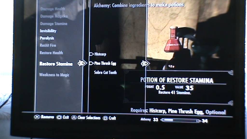 Skyrim how to make potion of restore health,staming,magicka and