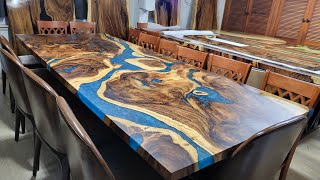 Blue Epoxy Resin Timber Dining Table/ Boardroom Table. L300cm x W120cm x H75cm.