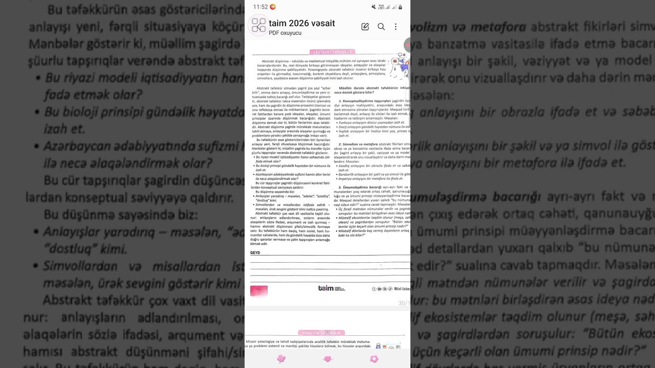 Çərçivə sənədinə yeni əlavə olunmuş mövzu: Abstrakt, Analitik, Praktik, Produktiv təfəkkür😍