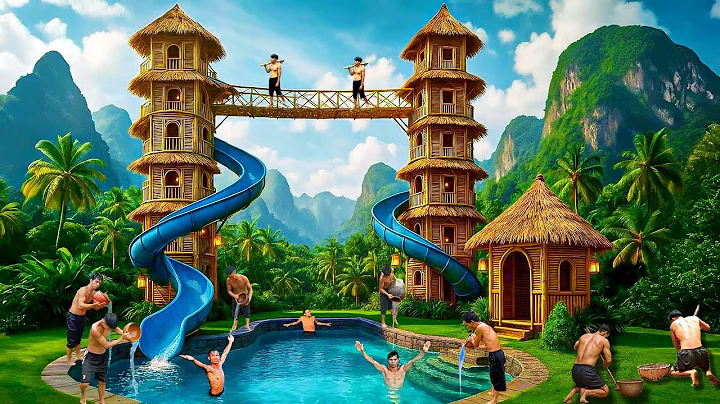 200-Day Challenge: Building Bamboo Twin Towers and Spiral Water Slide Using Primitive Tools