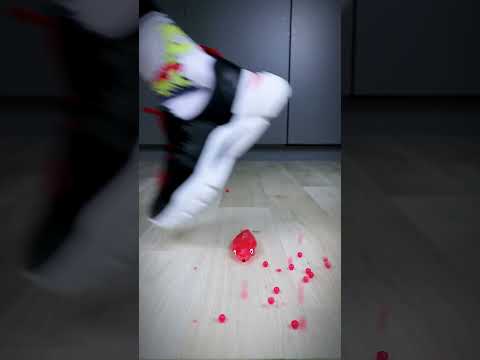 Black kicks smash and make red beeds pop all over floor! #asmr #satisfyingasmr
