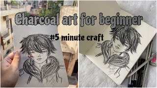 Charcoal art for beginners 🖤 very easy pencil art 🖼️ 5 minutes craft|| Anime pencil art||