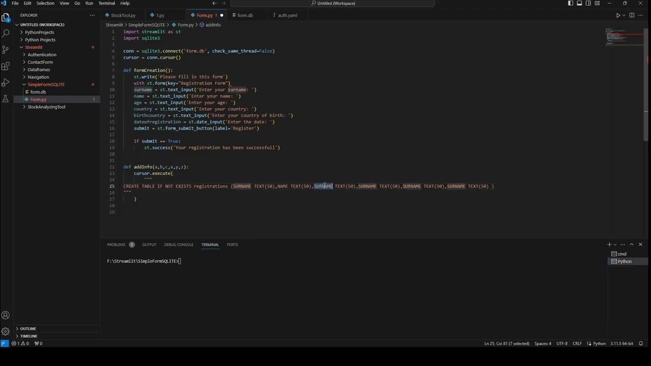 How To Create A Form In Python Using Streamlit And Save To SQLITE ...
