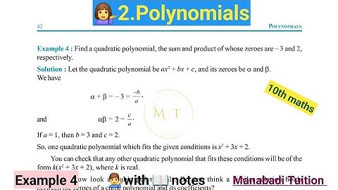 10th class maths |Chapter  2|👉Polynomials| 💁‍♂️Example 4|with notes| CBSE| NCERT|