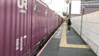 JR貨物EF210形100番台109号機+コキ24B(両)が八丁畷駅を通過するシーン(74レ・新A269・コンテナ輸送)