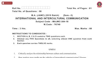 MA 3RD SEM JAMC INTERNATIONAL AND INTERCULTURAL COMMUNICATION JAN 2021 | PTU