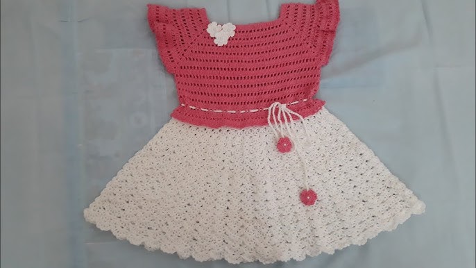 Vestido rosa Cléa5 de crochê para princesas de 1 a 2 ano . 