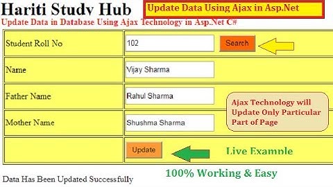 Update Data Using Ajax Technology in Asp.Net C# | Hind | Online Learning Classes Free