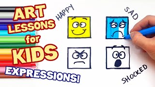 Learn To Draw Expressions Art Lessons For Kids Happy Face Sad Face Angry Face Shocked Face