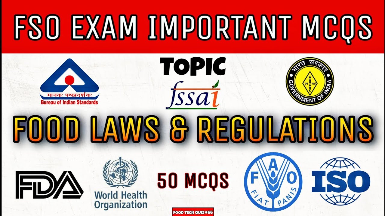 Food Laws & Regulations - Important MCQs | CFSO & TO | TN FSO | FSSAI, CODEX, FDA, WHO, PFA, AGMARK