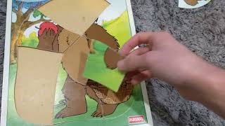 Putting Together this Little Bear Wooden Board Puzzle