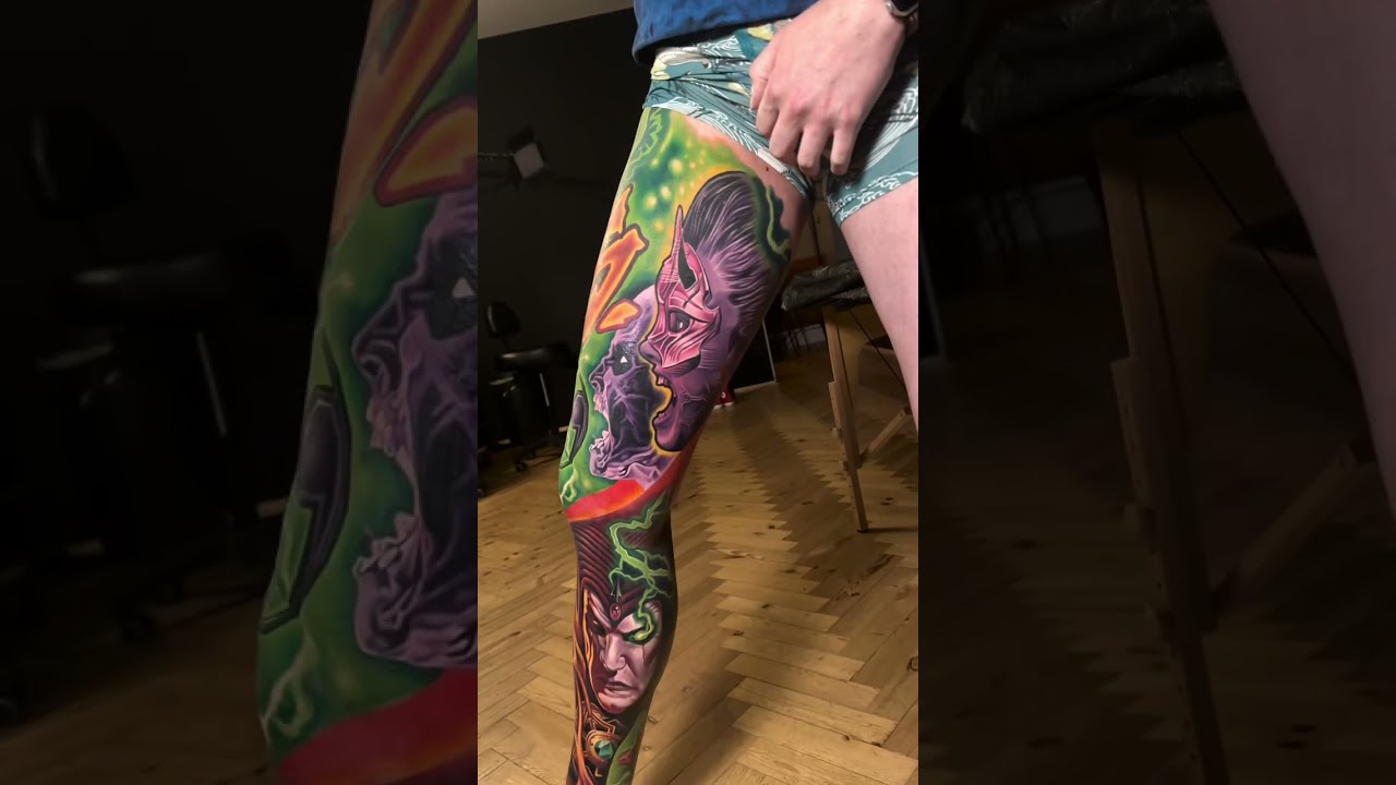 beautiful leg tattoo by Chaim Machlev - Design of TattoosDesign of Tattoos