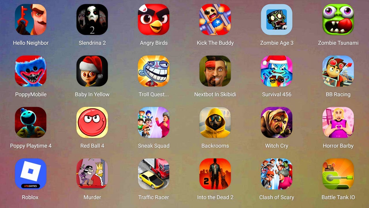 Roblox,Red Ball 4,Lucky Balls,Subway Surfers,Bad Piggies,Poppy Playtime 4,Dark Riddle,Baby in Yellow