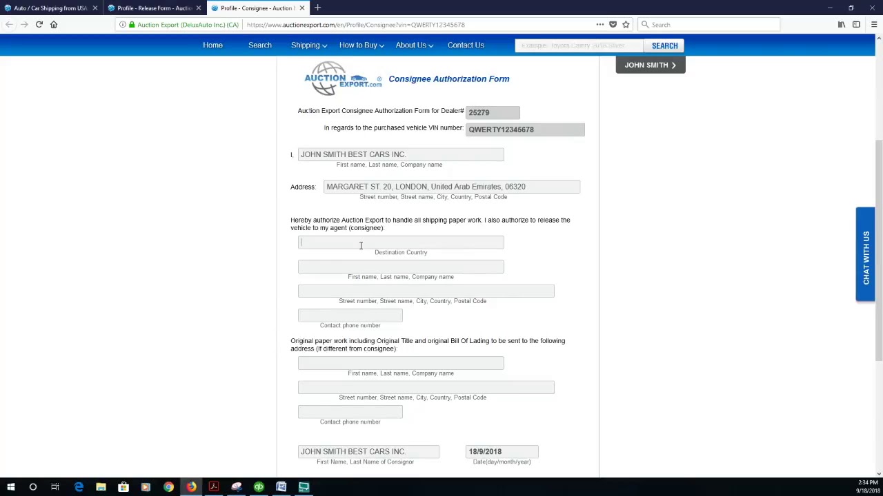 VEHICLE RELEASE FORM - Auction Export