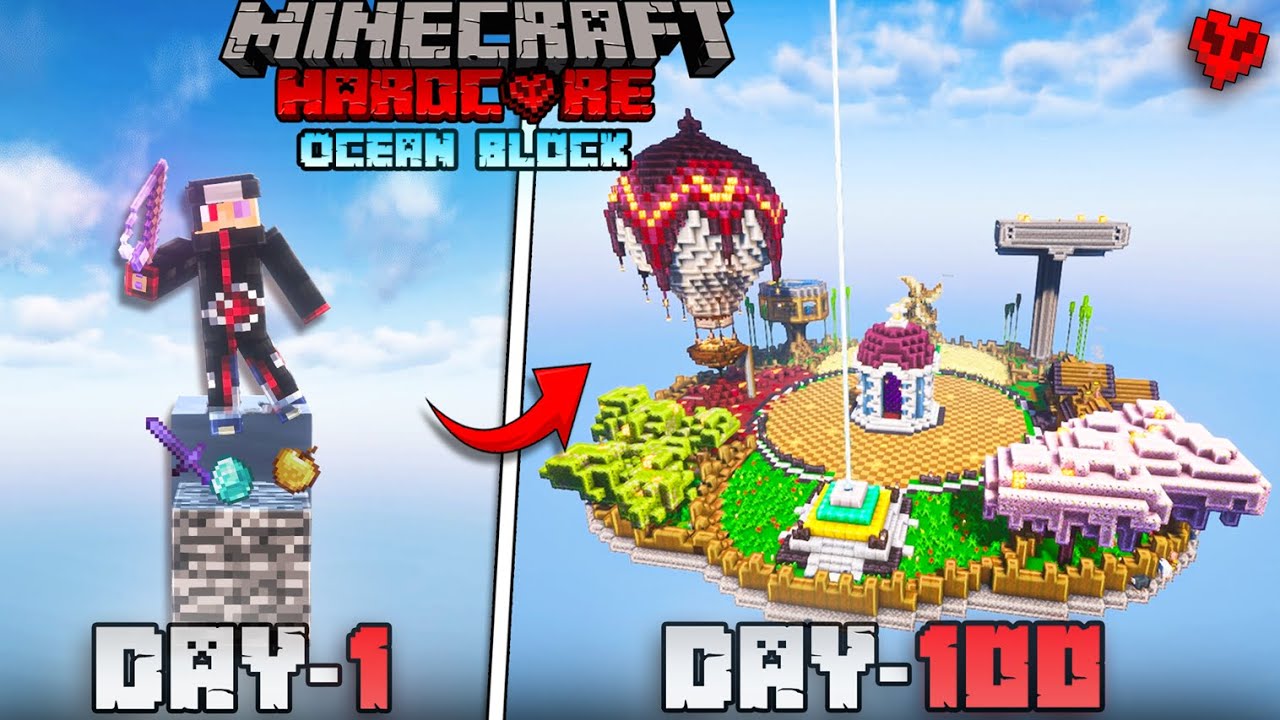 Surviving 100 Days on ONE OCEAN BLOCK 🔥 in minecraft Hardcore ...