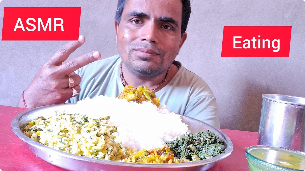 ASMR EATING/SPICY VEGETABLE NIRAMESH GREEN SHAK WITH RICE EATING/AKSHAY ...