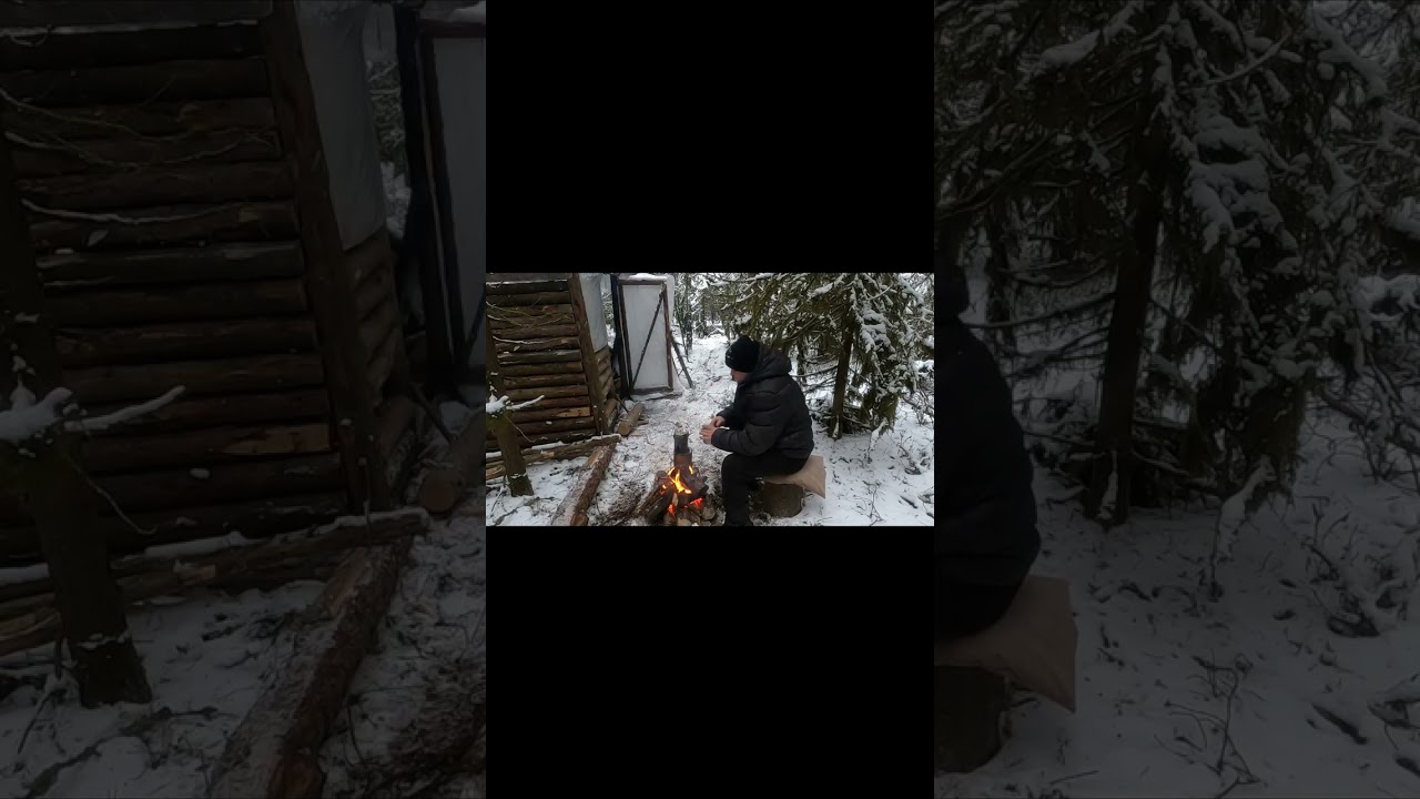 drinking tea in the winter forest