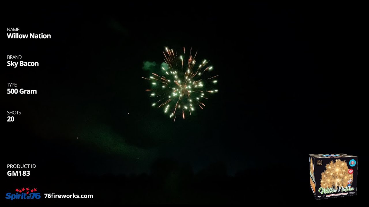 GM183 Willow Nation - 20 shot 500 Gram Cake - Sky Bacon Fireworks