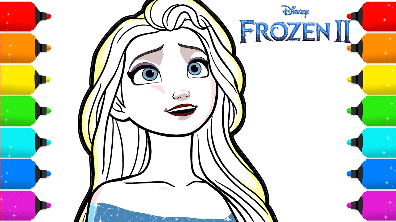 Frozen 2 Elsa with hair down Coloring and Drawing - YouTube