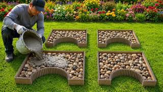 Pour cement into pebbles and a cardboard mold // Unique and ingenious flower pot making tips