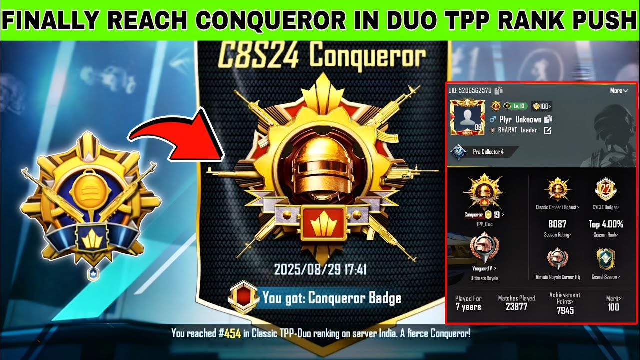 Finally reach conqueror in 6000 points in duo tpp | duo tpp conqueror rank push |