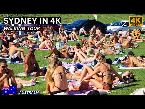 Sydney CBD Walk | Crowded Bondi Beach 4K Walking Tour | 60FPS