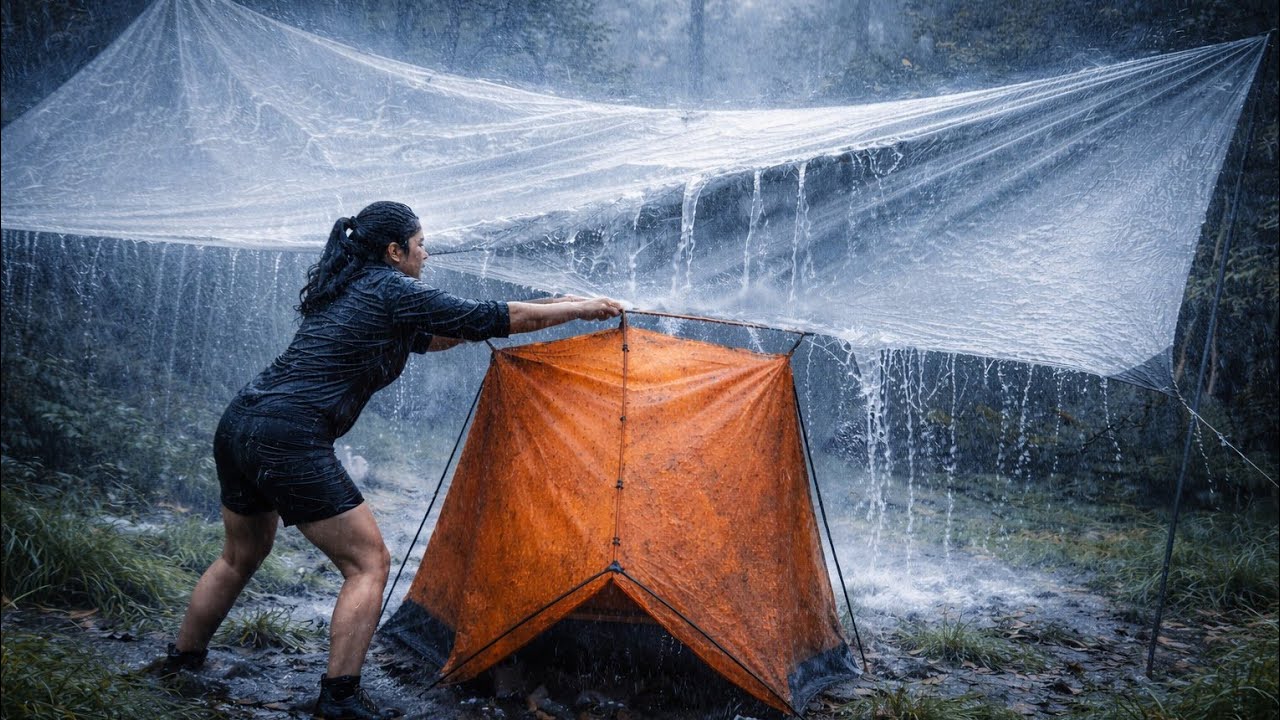 SOLO OVERNIGHT CAMPING IN THE RAIN - RELAXING IN THE TENT WITH THE ...