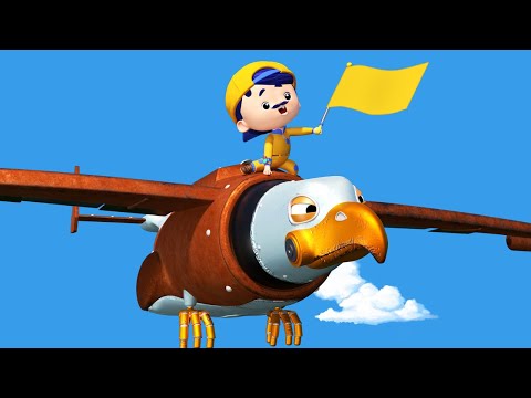 Animacars - Buldozerul taur si excavatorul elefant o iau razna pe campie - desene pentru copii