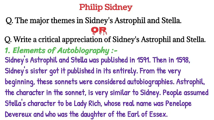 Astrophil and Stella by Philip Sidney !!Theme of A...