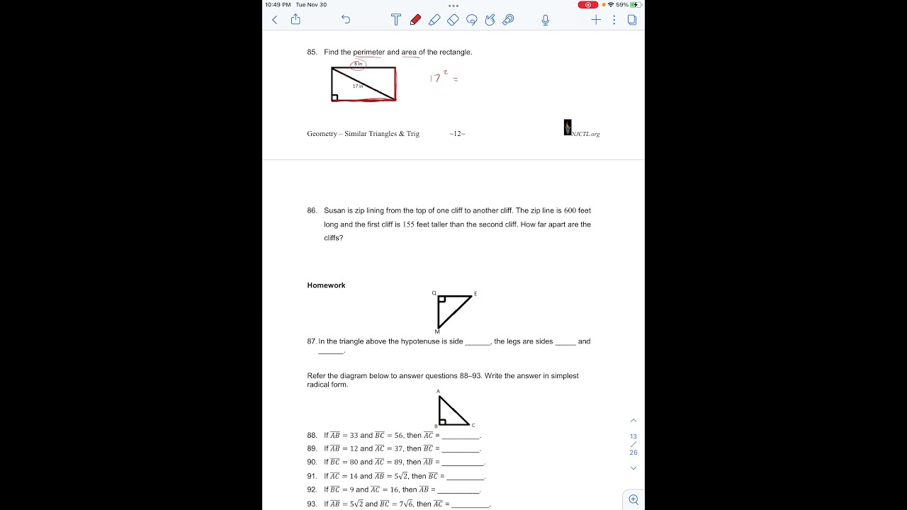 Geo Sim Triangles Trig Cw Hw 85 Youtube