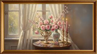 Soothing Romantic Flower Painting | Pink Roses & Golden Sunlight screenshot 5