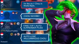 CHOU TOP 1 WORLD RANK PRANK!! | My TEAMMATES Regret after They Laugh at Me! - MLBB