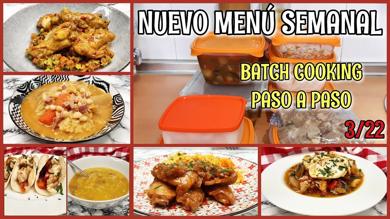 🔴 NUEVO Batch Cooking PASO a PASO Menú Semanal COMPLETO  para 5 DÍAS. Meal Prep Español.