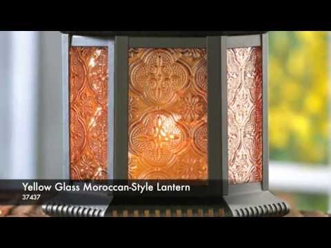37437 - Yellow Glass Moroccan-Style Lantern