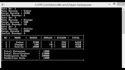 Free Pascal | Program Kasir Belanja