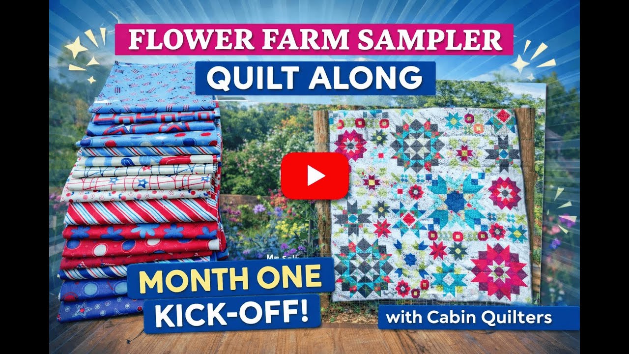 This month in our Flower Farm Sampler Quilt-Aong we are discussing the project planning and everything you need to know to participate in this quilt-along. I will share the details and timeline,  fabric selection and blending of fabrics, organization tips, & much more to help you stay confident and consistent as we sew together.

**COPYRIGHT STATEMENT**
This video is a companion project using "Flower Farm Sampler" by Shelley Cavanna. This video DOES NOT include pattern instructions, measurements, or diagrams. You will need your own copy of the book to follow along.

Amazon Affiliate Links - Please note that I am an Amazon Affiliate and may earn from qualifying purchases.
**📘 BOOK:**
Flower Farm Sampler by Shelley Cavanna - https://amzn.to/4jMkdqy

**🧵 SUPPLIES I USE :**
* Rotary cutter: Olfa Splash Cutter (Teal) - https://amzn.to/4hqP0qm
* Favorite rulers:
     Creative Grids 6.5” x 24.5” ruler - https://amzn.to/40Ji33e
     Creative Grids - https://amzn.to/4fDVQJJ
* Iron: 
     Panasonic Cordless Iron (Teal) - https://amzn.to/3jax9vt
     Reliable Maven 125IS (1 liter) -  https://amzn.to/3XoctS3
* Design wall solution: Felt Right Design Wall (FeltRight.com) - https://three-form.myshopify.com/?rfsn=8832076.7fe1dd&utm_source=refersion&utm_medium=affiliate&utm_campaign=8832076.7fe1dd&el=AffiliateMarketing
Use code CABINQUILTERS for a discount on your order.

**🌸 COMMUNITY:**
Share your progress using **#FlowerFarmWithPenni**
Follow me on Instagram: @cabinquilters
Visit the quilt-along hub: www.cabinquilters.com