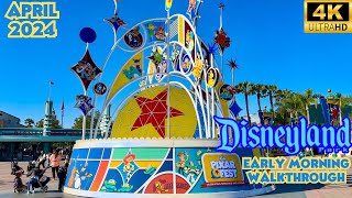 Disneyland Walkthrough- Early Morning low ride times and empty lands Disneyland Resort 4K April 2024