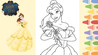 Disney Princess Belle Colouring Page I Belle from Beauty and the Beast Holding a Rose