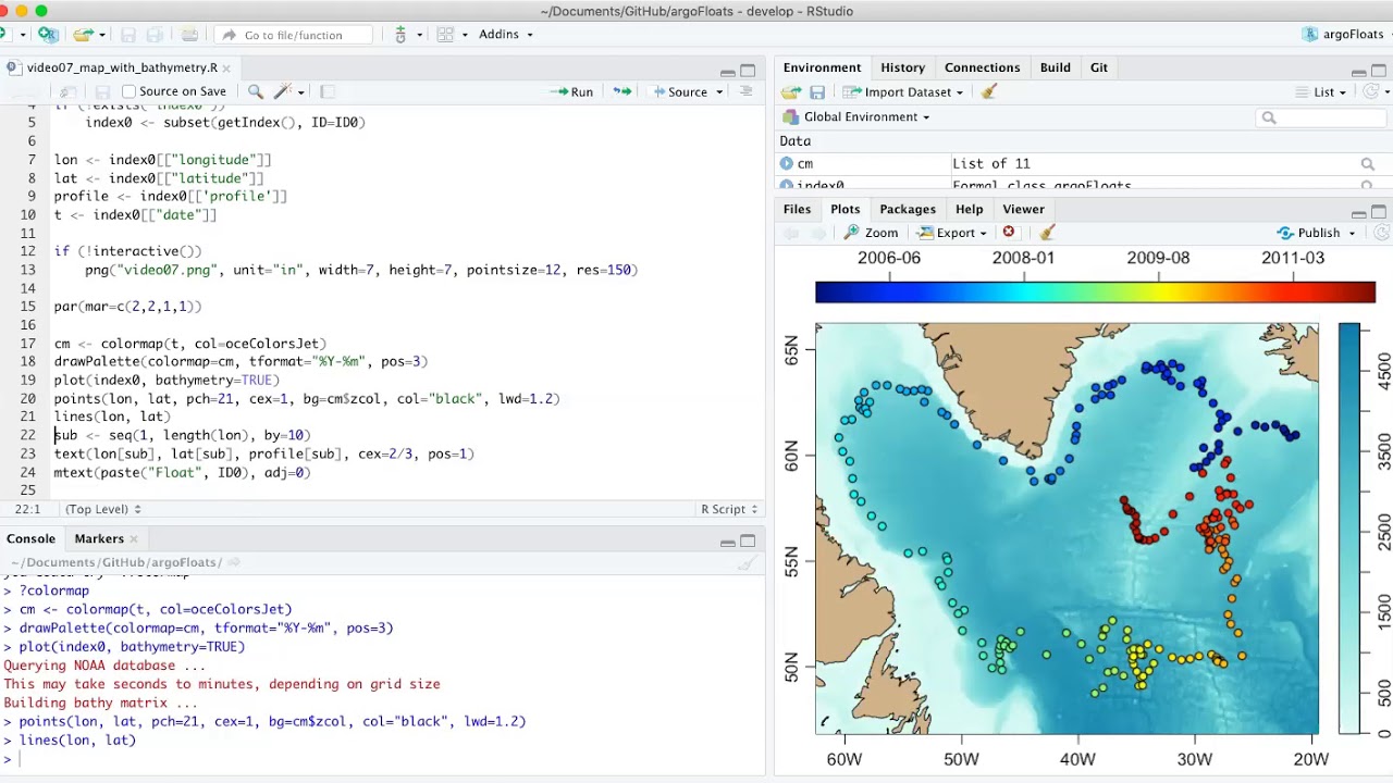 argoFloats R 07: maps with bathymetry