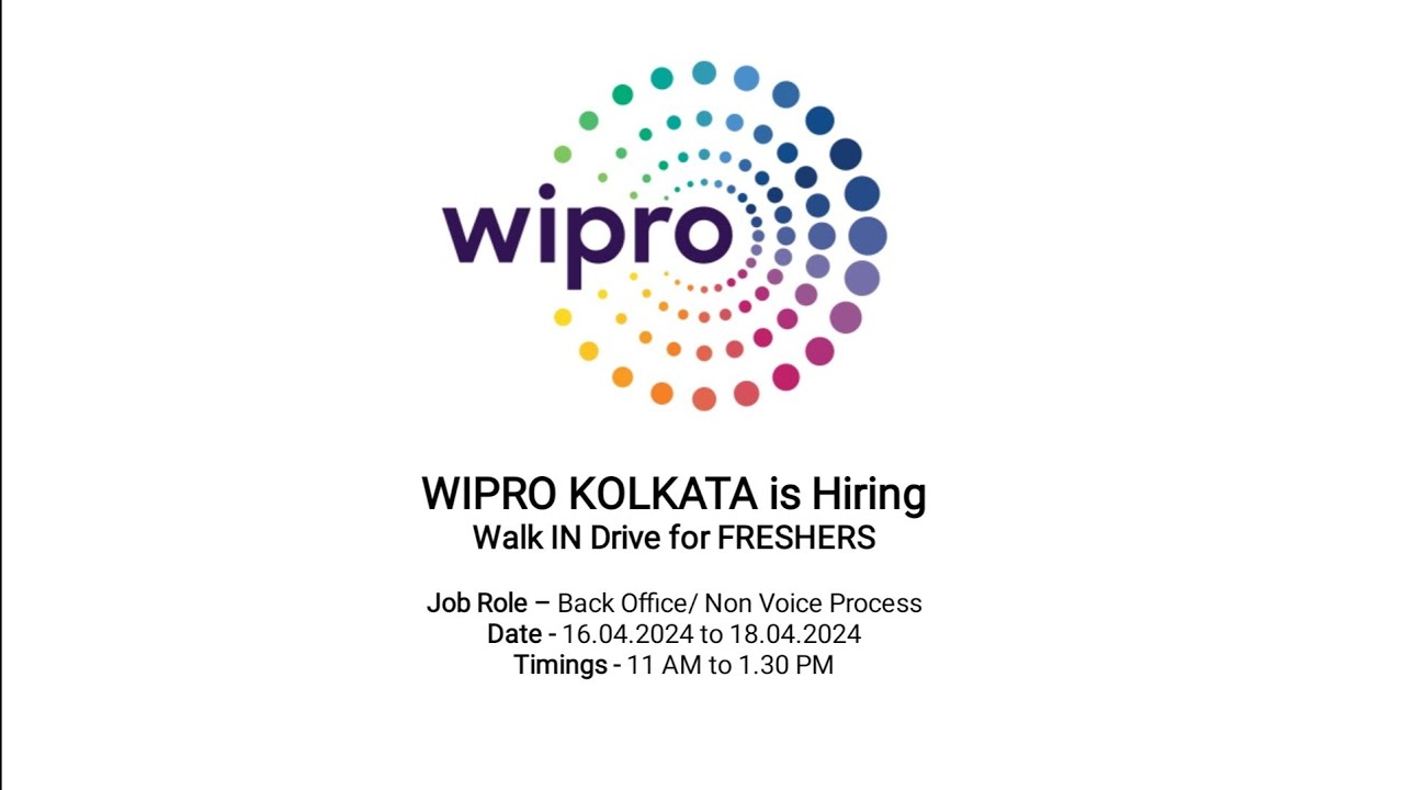 WIPRO kolkata is hiring Non Voice Process Back Office Job Graduate