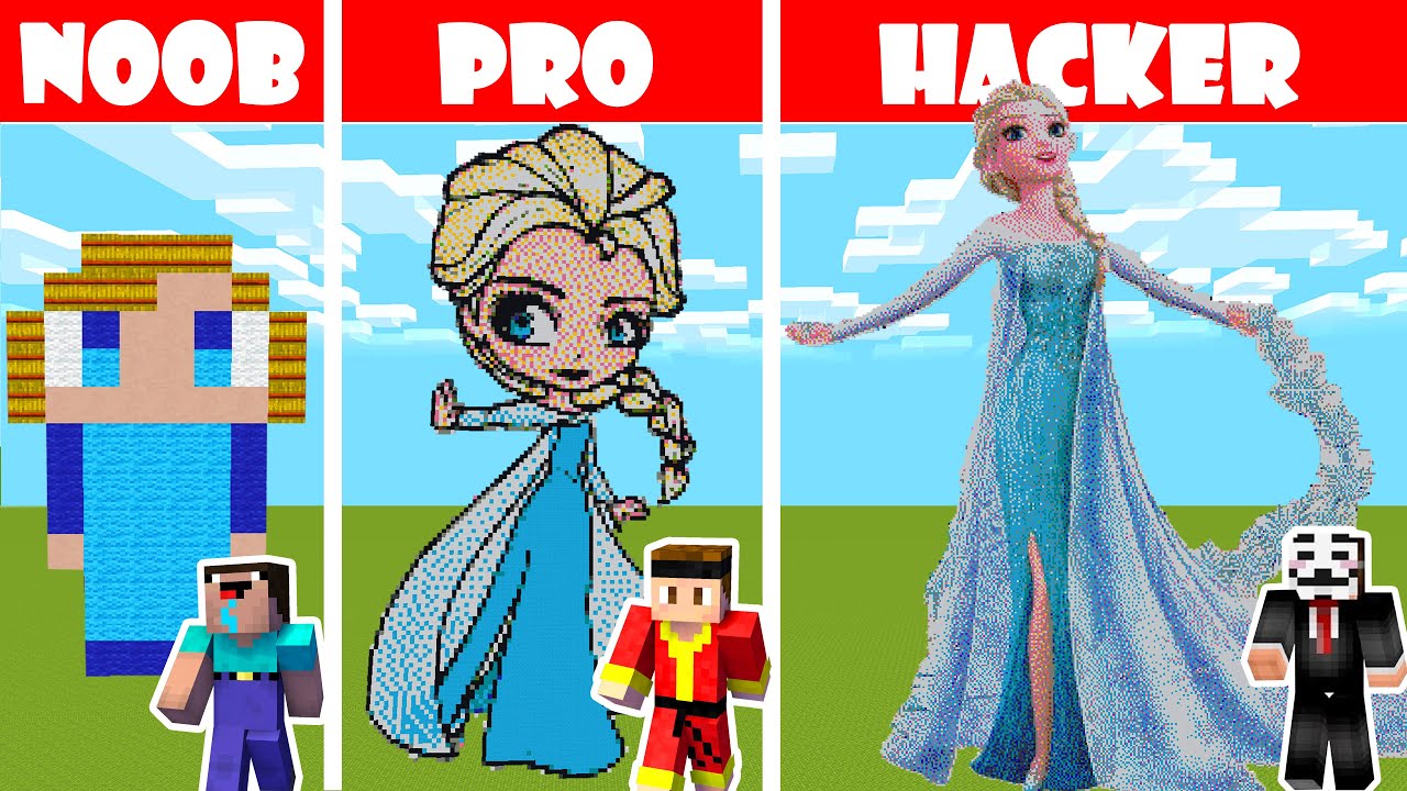 Minecraft NOOB vs PRO - PLANET ELSA FROZEN PRINCESS STATUE HOUSE BUILD ...
