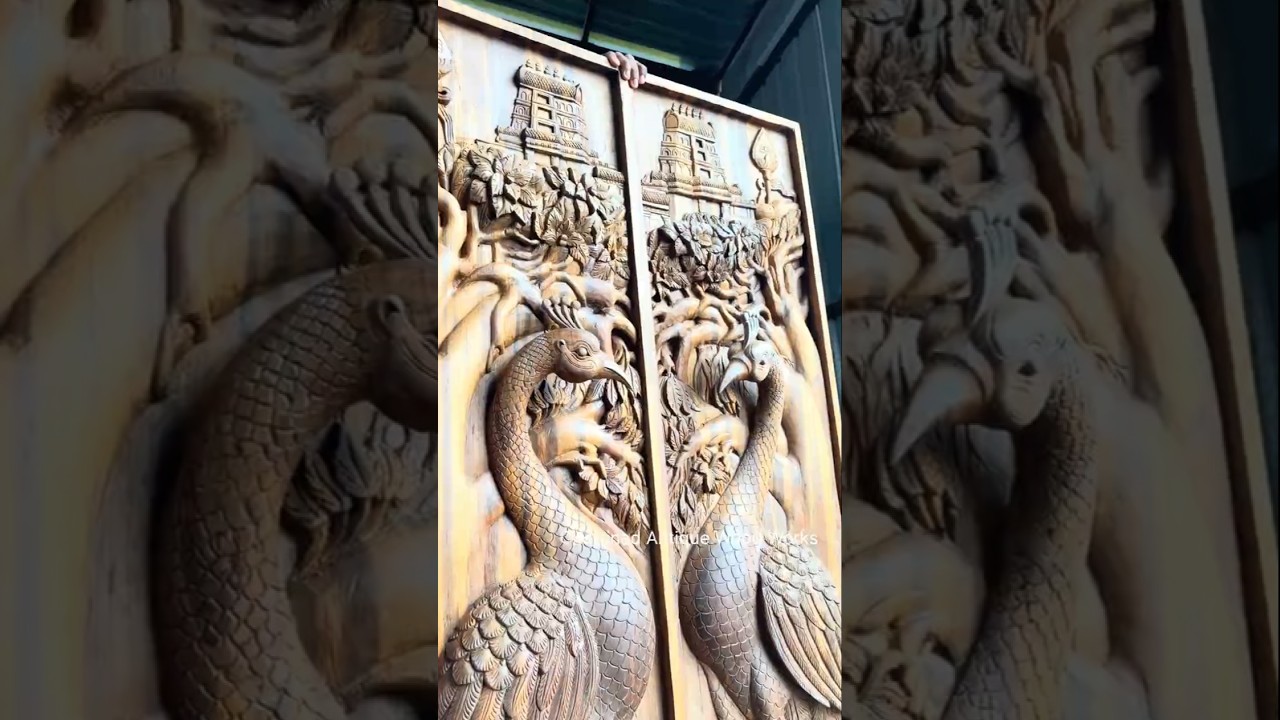 Handcrafted Peacock Door | Chettinad Antique Wood Works 