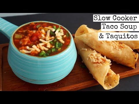taco-soup-with-potato-&-cheese-taquitos-|-vegan-crockpot