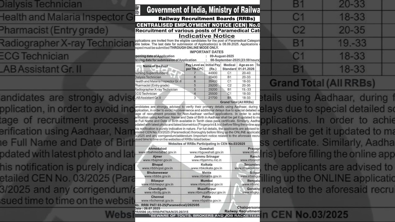 RRB SHORT NOTICE OUT / Radiographer 