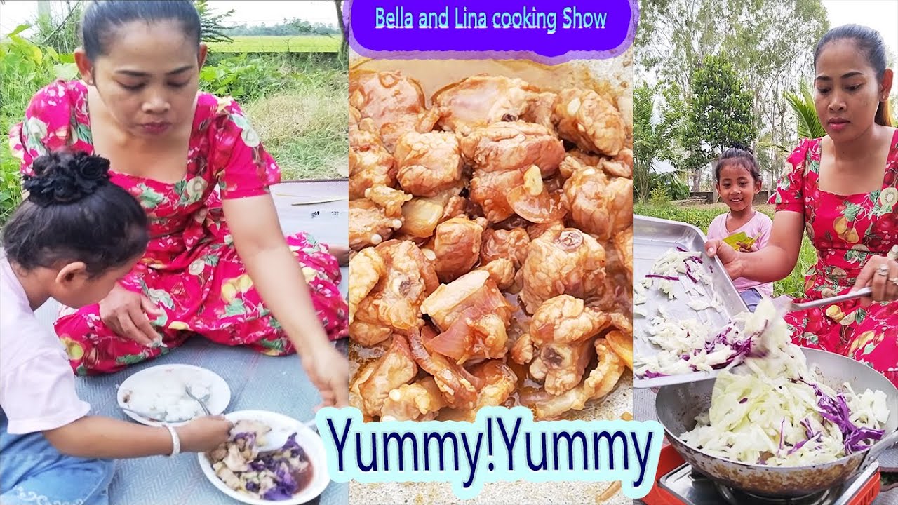 Fried Pork Ribs with Cabbages ឆាឆ្អឹងជំនីជ្រូកស្ពៃក្តោប Cooking