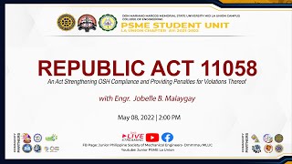 RA 11058: AN ACT STRENGTHENING OSH COMPLIANCE AND PROVIDING PENALTIES FOR VIOLATIONS THEREOF