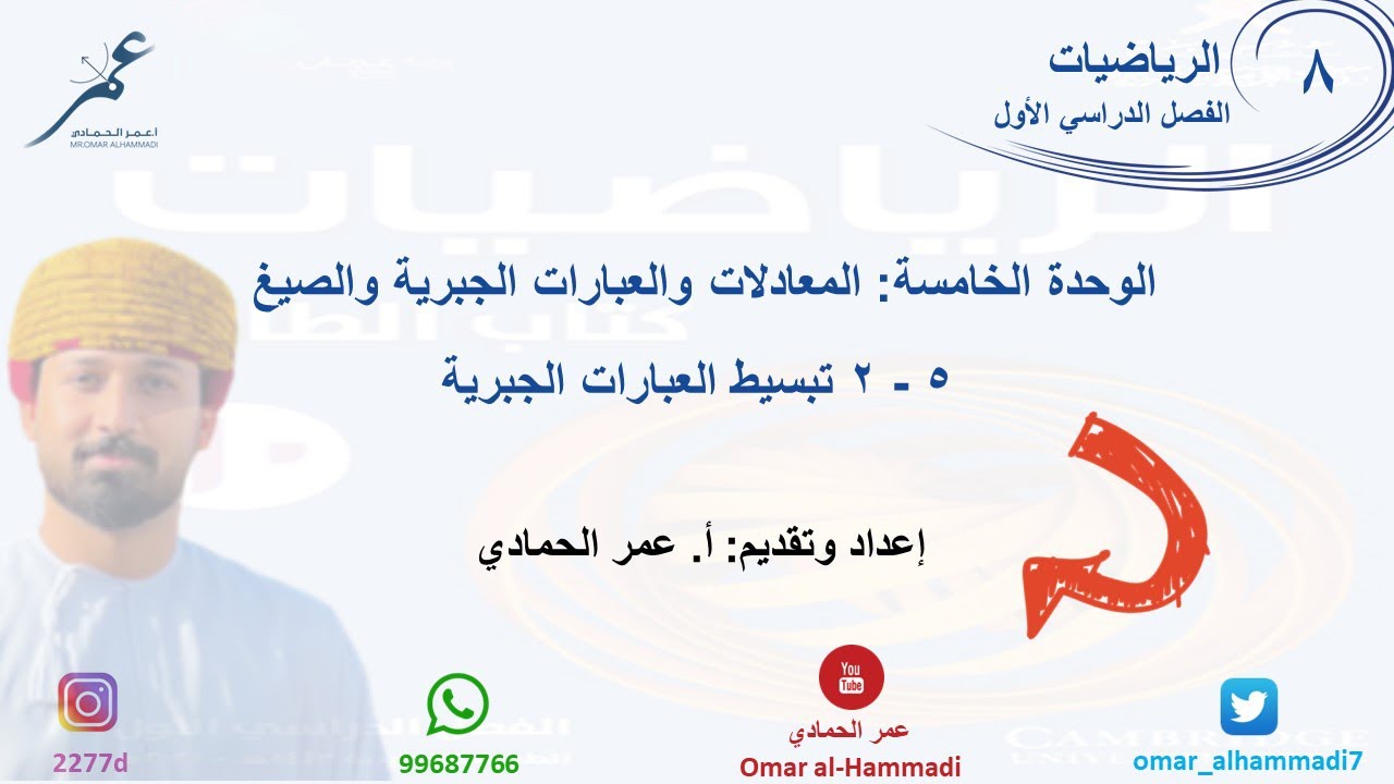 5 - 2 درس تبسيط العبارات الجبرية - الرياضيات ( الصف الثامن) أ.عمر الحمادي