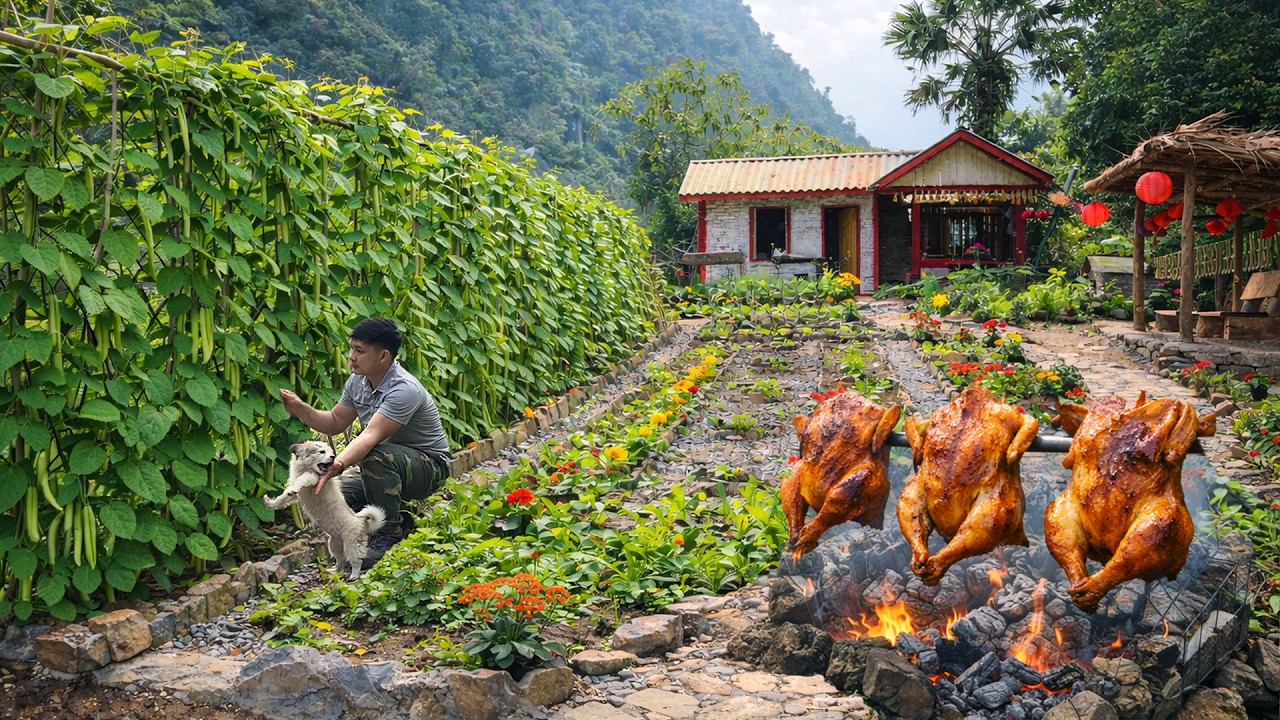 Off-Grid Farm Life: Harvesting, Building a Bean Trellis & Fire-Roasted Chicken