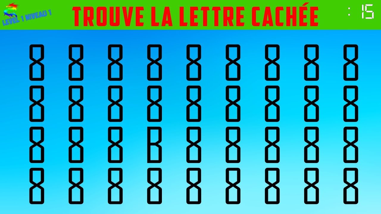Trouve la Lettre Cachée - Test Vision & Rapidité Level 1 Niveau 1 - YouTube